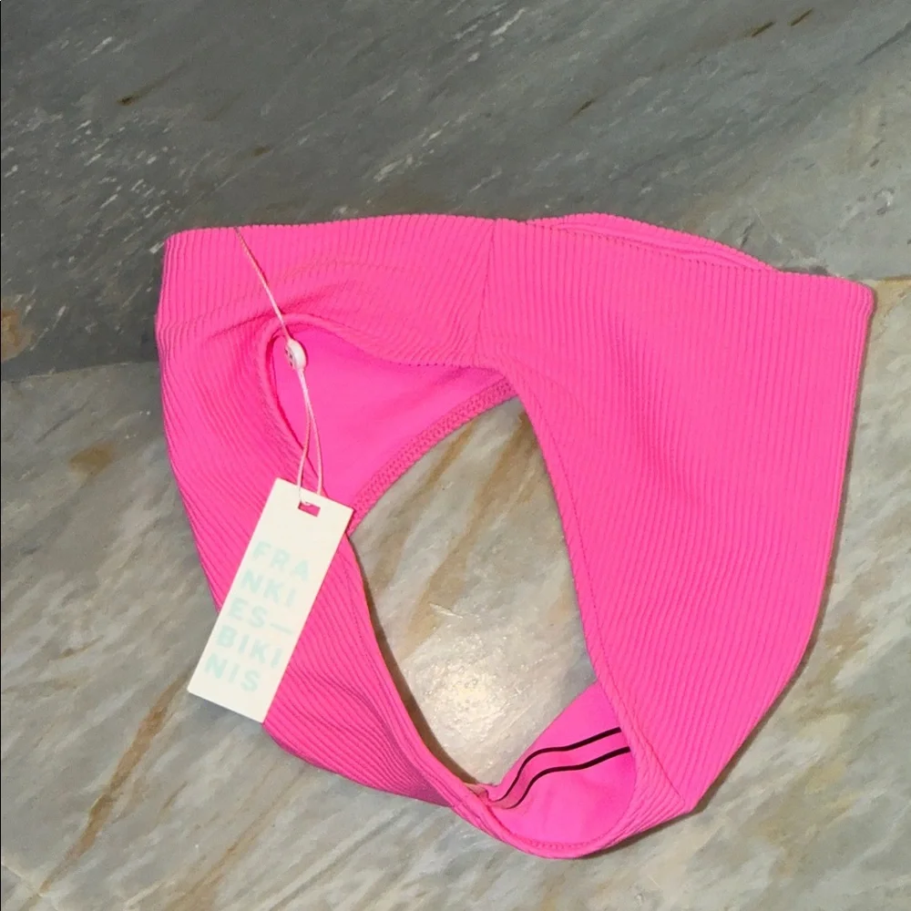Frankies Bikinis Jenna Ribbed High Waist Bikini Bottom Hot Pink NWT Size Small